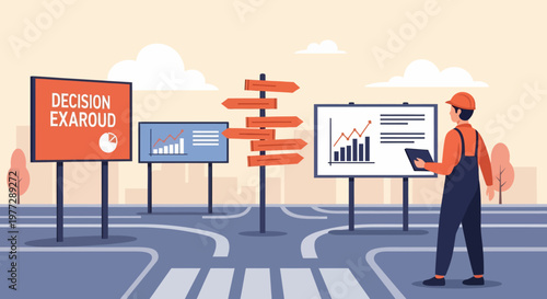 Man Analyzing Data on Road Signs.