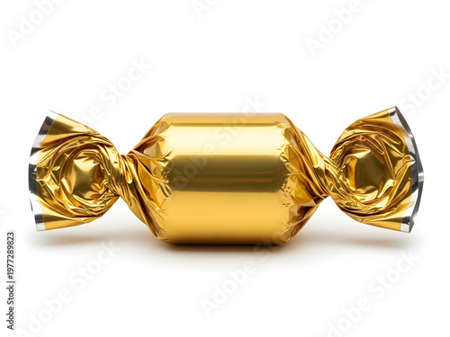 Luxurious gold wrapped candy on white background for luxurious and simple presentation