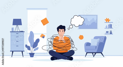 Man Sitting with Stack of Pancakes.