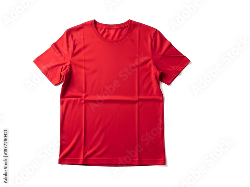 Vibrant red t-shirt laid flat against a clean white background for a crisp visual presentation