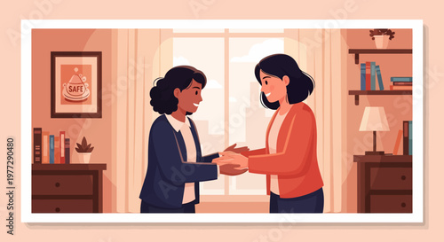 Two Women Shaking Hands in Office.