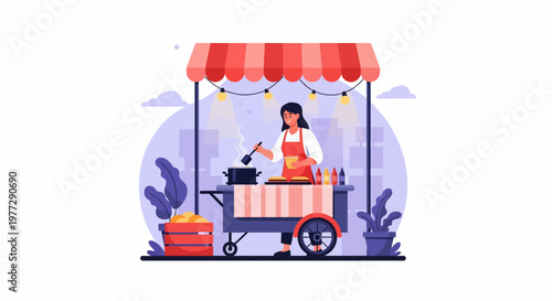 Woman Selling Food from Street Cart.