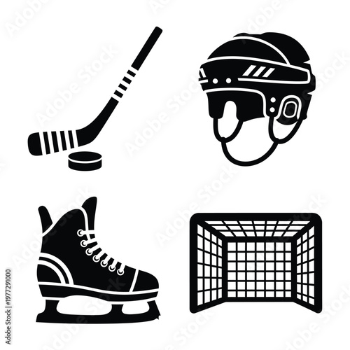Ice Hockey Equipment Icons Set stick puck