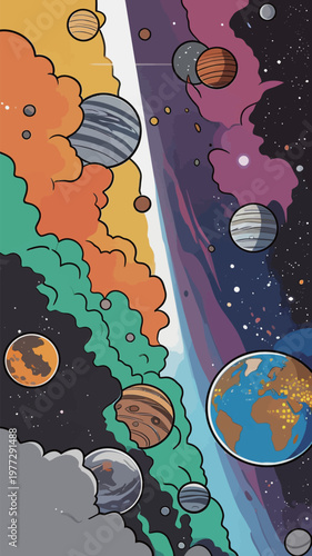 Colorful Cosmic Space Planets Illustration