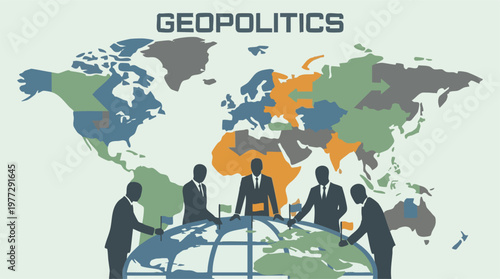 Global geopolitics concept with business leaders discussing international strategy