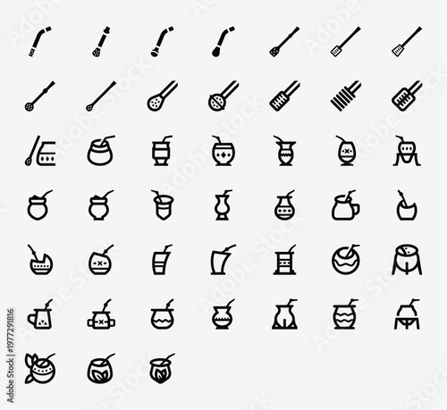 Mate Gourds and Bombillas Line Art Illustration