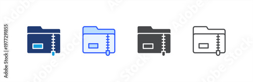ZIP Folder icon multiple style collection. Vector illustration.