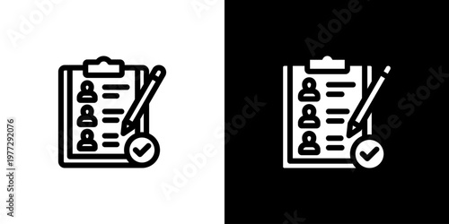 Attendee List Check icon concept with flat Black White Background. Vector illustration.