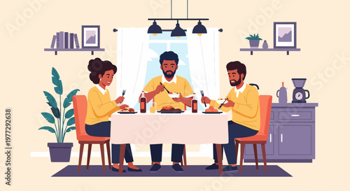 Family having breakfast together at home.