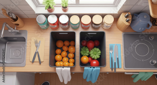 Fresh Fruits and Vegetables in Containers.