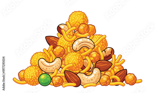 Indian traditional snack food chivda or namkeen mix vector illustration.