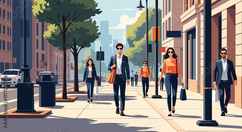 Group of People Walking on City Street.