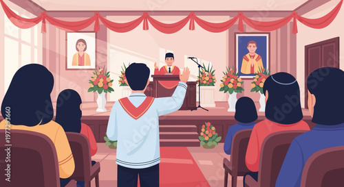 Man Playing Violin in Church Service.