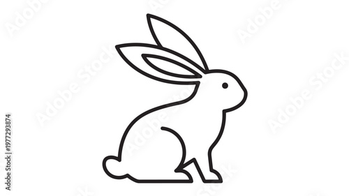 Rabbit outline icon with long ears and fluffy tail in a sitting pose, perfect for minimalist design featuring bunny, line art, simple with cute and