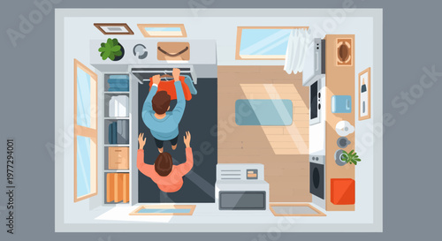 Overhead View of Modern Apartment Interior Design.