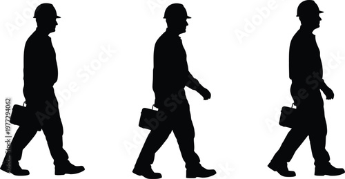 Silhouettes of three businessmen walking with briefcases