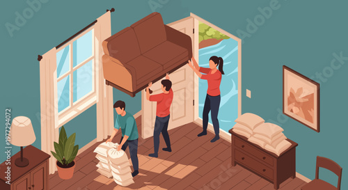People Moving Furniture into New Home.