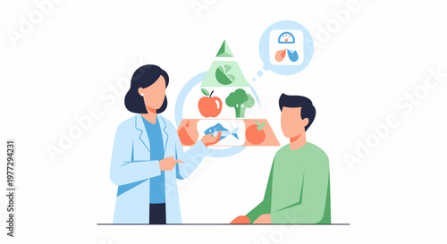 Nutritionist consulting patient about healthy eating habits and balanced diet.