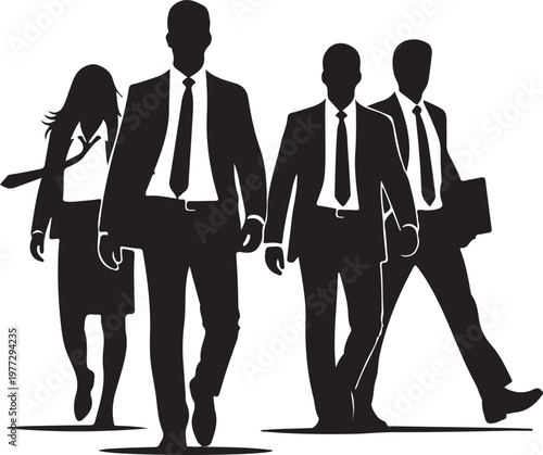 Corporate People Walking Together Silhouette Vector Business Team Leadership Success and Teamwork Concept Illustration