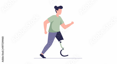 Person with prosthetic leg walking illustration.