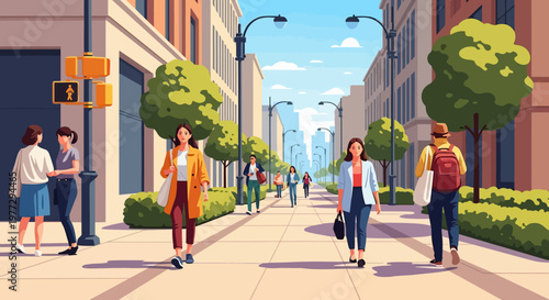 Students Walking on University Campus Street.