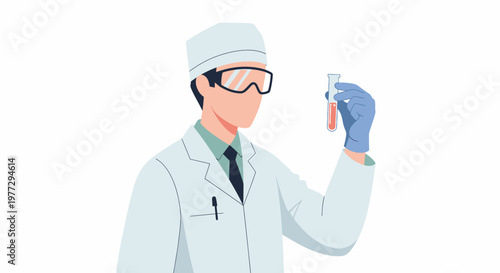 Scientist holding test tube with liquid in laboratory research.