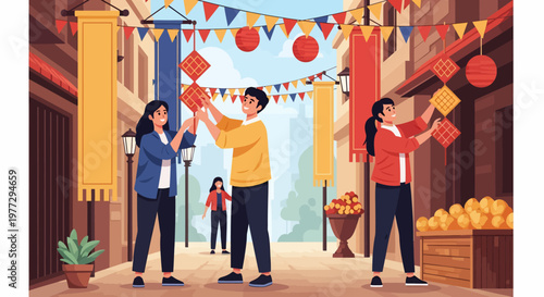 Three People Celebrating Chinese New Year.