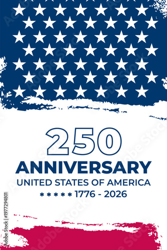 USA 250th anniversary celebration. 4th of July greeting card. Waving national flag of the United States. Vector illustration.