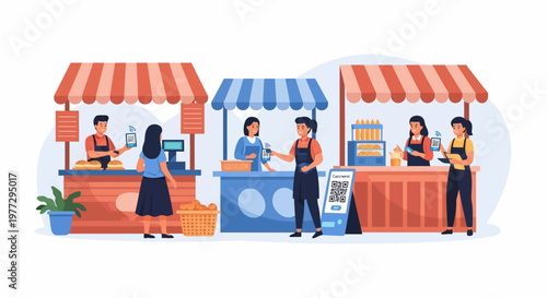 Vibrant Street Food Vendors and Customers.