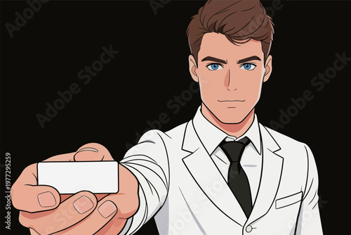 Young Professional Holding White Business Card