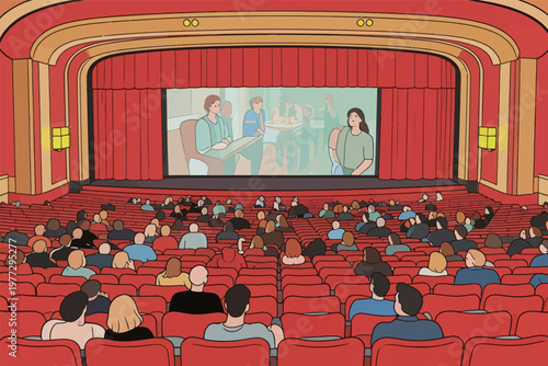 Vintage Cinema with Audience Watching Presentation