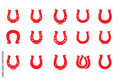 Horseshoe Icon Set – Lucky Symbol, Fortune Charm, Line and Solid Style Collection