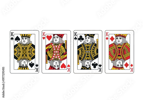 Four King Playing Cards Set Isolated on White - Spades, Hearts, Clubs, Diamonds for Poker, Casino, and Gambling Concepts