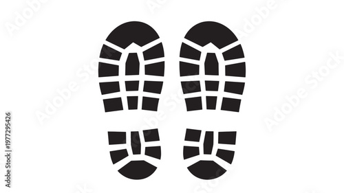 Footprint impressions of boots with a deep tread pattern, isolated on a white background for graphic design elements.