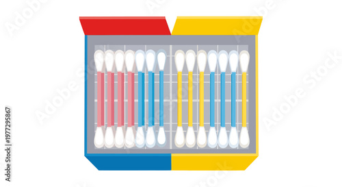 Colorful cotton swabs arranged neatly in a divided container for hygiene.
