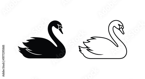 Black and White Swan Vector Icons Set Vector