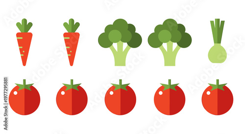 Colorful flat design illustration of various fresh vegetables, healthy food concept.