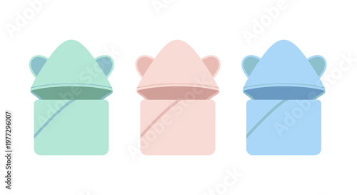 Three colorful baby hooded towels with bear ears, perfect for bath time.