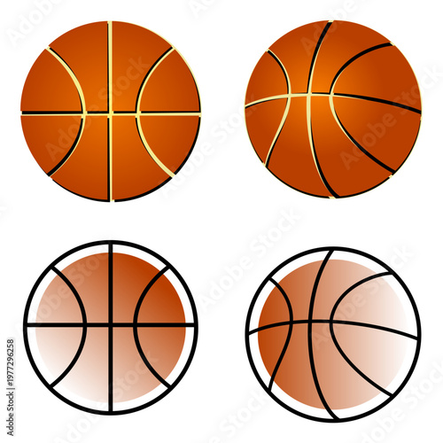 Vector illustration of basketball. Orange basketball ball icon. Professional sports equipment set. Realistic ball graphic element. Basketball vector on white