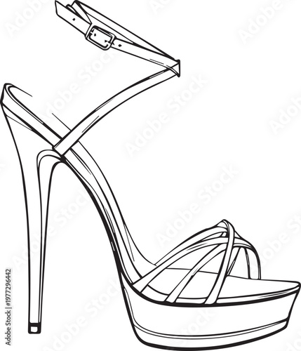 High‑heeled platform sandal vector illustration with straps and ankle buckle