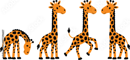 Set of cute flat vector animal illustrations in simple children style featuring elephant, giraffe, tiger, lion, parrot and more