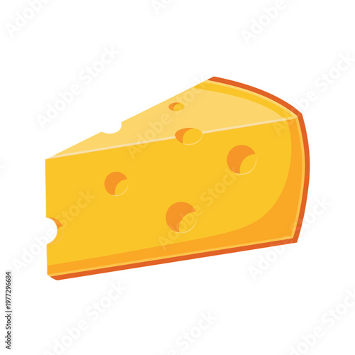 Isolated cheese wedge illustration bright yellow color with holes design