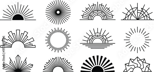 Obraz na plátně Sunburst rays set against a minimalist line-art style