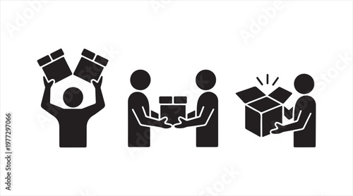 Team collaboration icon set representing file sharing, communication and office workflow interactions