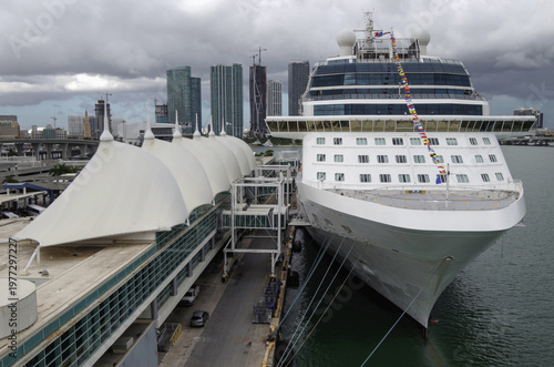 Fotografie Modern family cruiseship cruise ship liner Equinox docked at terminal in Miami,