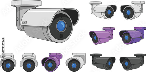 Security Camera Icon Set with CCTV Surveillance Devices for Monitoring Protection Safety System and Smart Technology Design Collection
