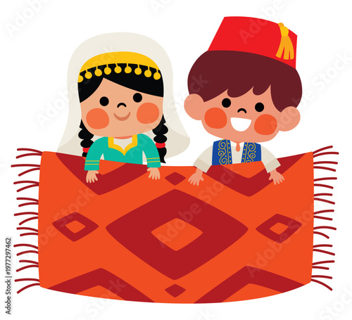 Children Posing With Turkish Rug