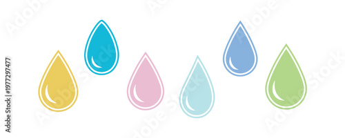 Minimalist water droplet icons with slight variations, representing purity, hydration, and environmental themes.