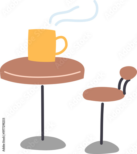 テーブルセットとあたたかいマグカップのかわいいイラスト