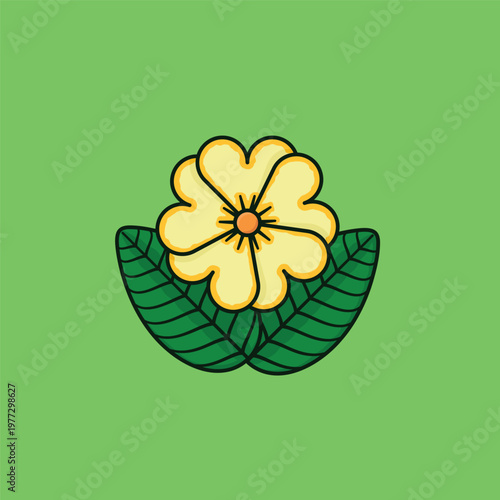 Primrose blossom and leaves stylized vector illustration for national Primrose Day on April 19